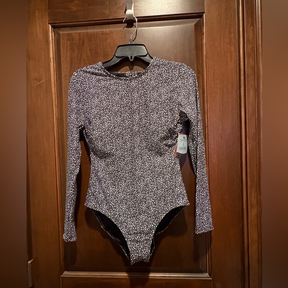Long Sleeve Black and White Swimsuit